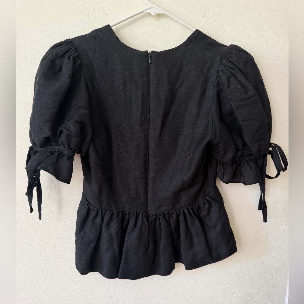✨ Hunter Bell Black Linen-Blend Wrap Peplum Top (XS) ✨ - Picture 7 of 11